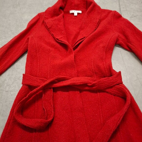 Cabi Red Shawl Collar Open Front Belted Knit Cardigan Merino Wool Sweater SM - Picture 3 of 12
